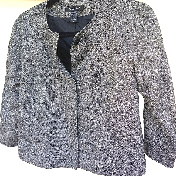 0 LAUNDRY BY SHELLI SEGAL BLENDED BLACK & WHITE THAT LOOKS GRAY SHRUG JACKET - Picture 4 of 12